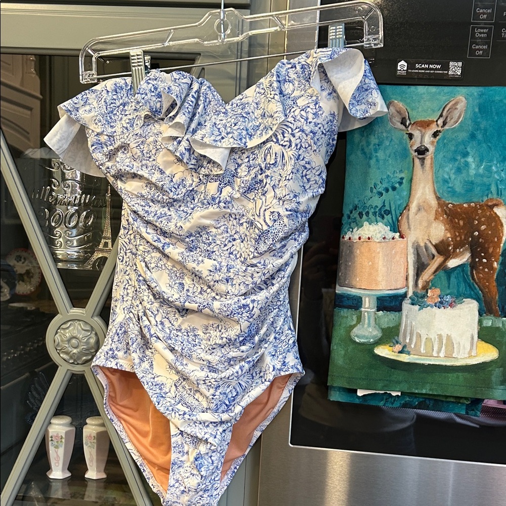 J. Crew Blue and White Toile  One-Piece Swimsuit NWT Size 4